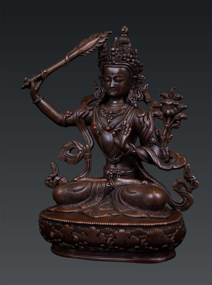 Buddhism Tibetan Lord Maha Manjushree Manjusri Pure Bronze Copper Sculpture Nepal free