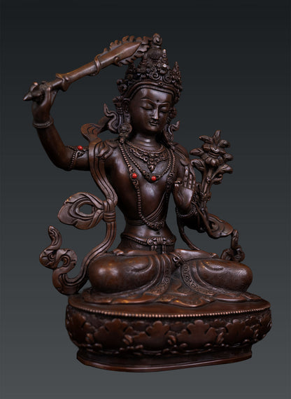 Buddhism Tibetan Lord Maha Manjushree Manjusri Pure Bronze Copper Sculpture Nepal free