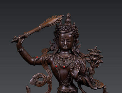 Buddhism Tibetan Lord Maha Manjushree Manjusri Pure Bronze Copper Sculpture Nepal free