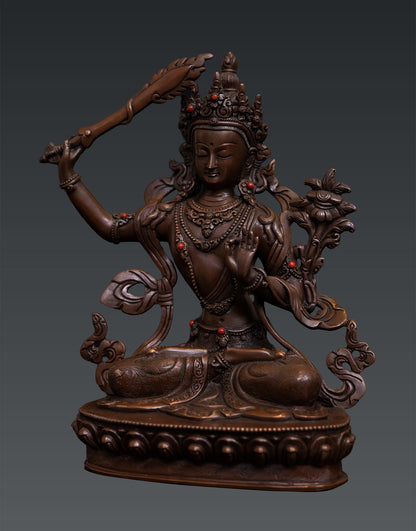 Tibetan Buddhism Lord Maha Manjushree Manjusri Pure Bronze Oxide Statue Sculpture Nepal free