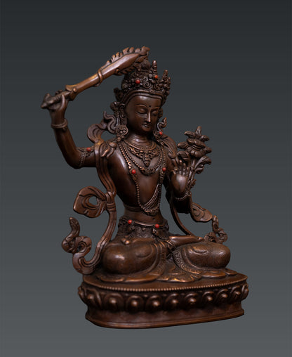 Tibetan Buddhism Lord Maha Manjushree Manjusri Pure Bronze Oxide Statue Sculpture Nepal free