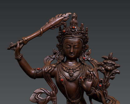 Tibetan Buddhism Lord Maha Manjushree Manjusri Pure Bronze Oxide Statue Sculpture Nepal free