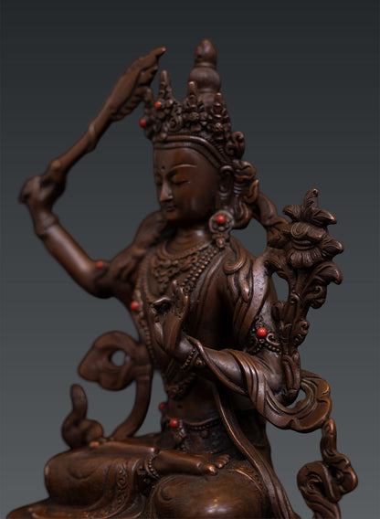 Tibetan Buddhism Lord Maha Manjushree Manjusri Pure Bronze Oxide Statue Sculpture Nepal free