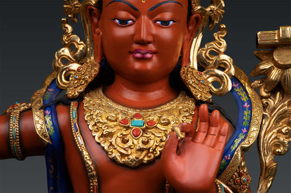 Unique Tibetan Buddhism Lord Manjushree Fine Hand Painting Pure Bronze Statue Sculpture Figure Nepal free