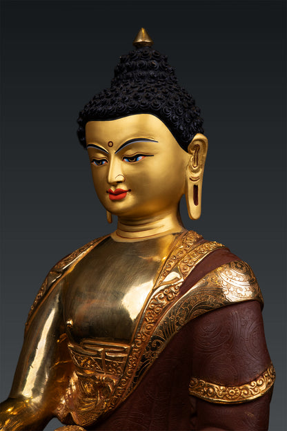 Buddhism Lord Shakyamuni Buddha 24K Gold Plated Pure Bronze Statue Sculpture Nepal free