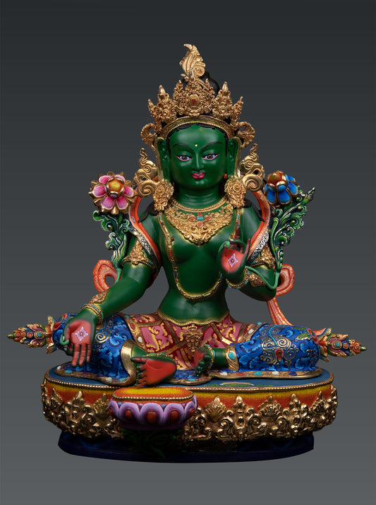 Unique Tibetan Buddhism Goddess Green Tara Rupa Hand Painting Bronze Statue Sculpture Nepal free