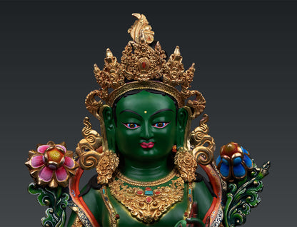 Unique Tibetan Buddhism Goddess Green Tara Rupa Hand Painting Bronze Statue Sculpture Nepal free