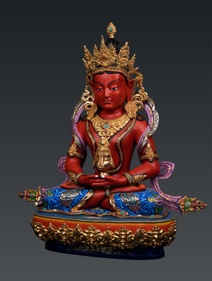 Unique Tibetan Buddhism Lord Aparamita Amitayus Buddha Pure Bronze Hand Paint Statue Sculpture Nepal free