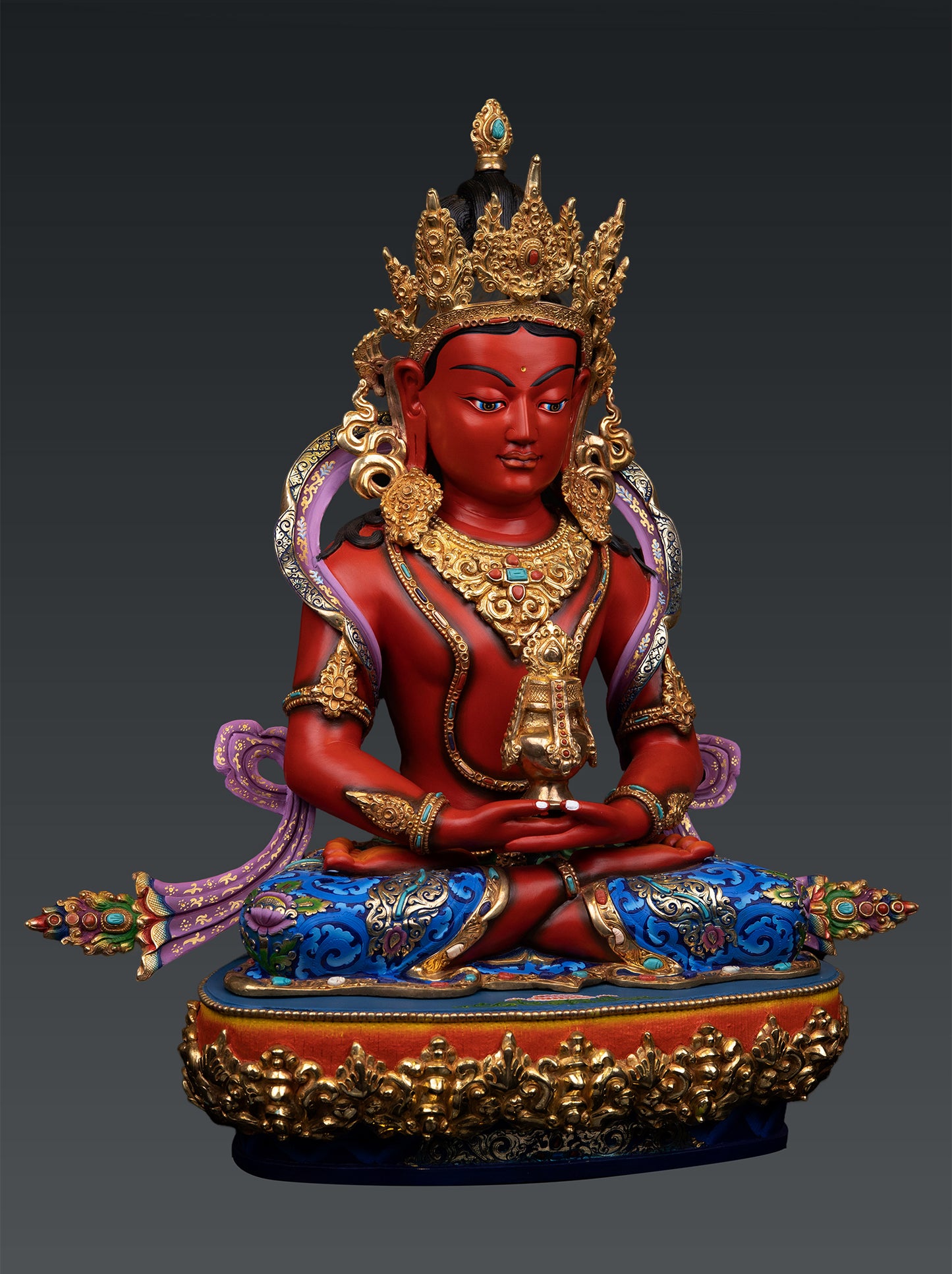 Unique Tibetan Buddhism Lord Aparamita Amitayus Buddha Pure Bronze Hand Paint Statue Sculpture Nepal free