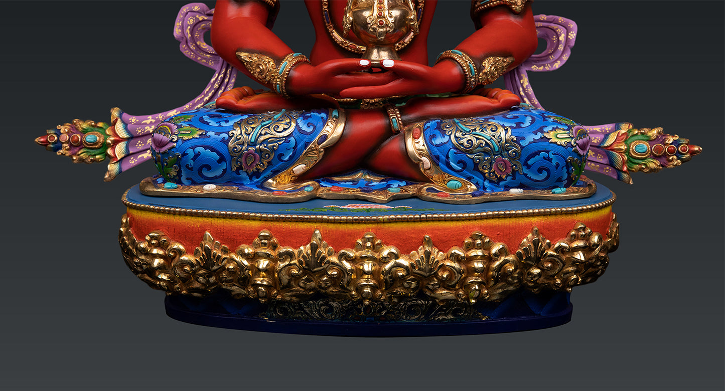 Unique Tibetan Buddhism Lord Aparamita Amitayus Buddha Pure Bronze Hand Paint Statue Sculpture Nepal free