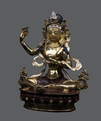 Tibetan Buddhism Goddess Mother Sherab Chamma Gold Face Paint Copper Sculpture Statue Figure Nepal free