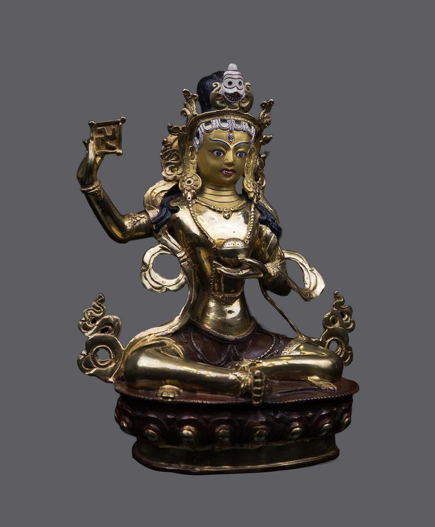 Tibetan Buddhism Goddess Mother Sherab Chamma Gold Face Paint Copper Sculpture Statue Figure Nepal free