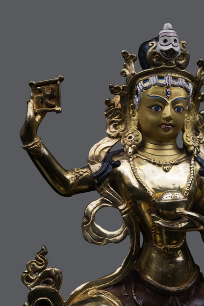 Tibetan Buddhism Goddess Mother Sherab Chamma Gold Face Paint Copper Sculpture Statue Figure Nepal free