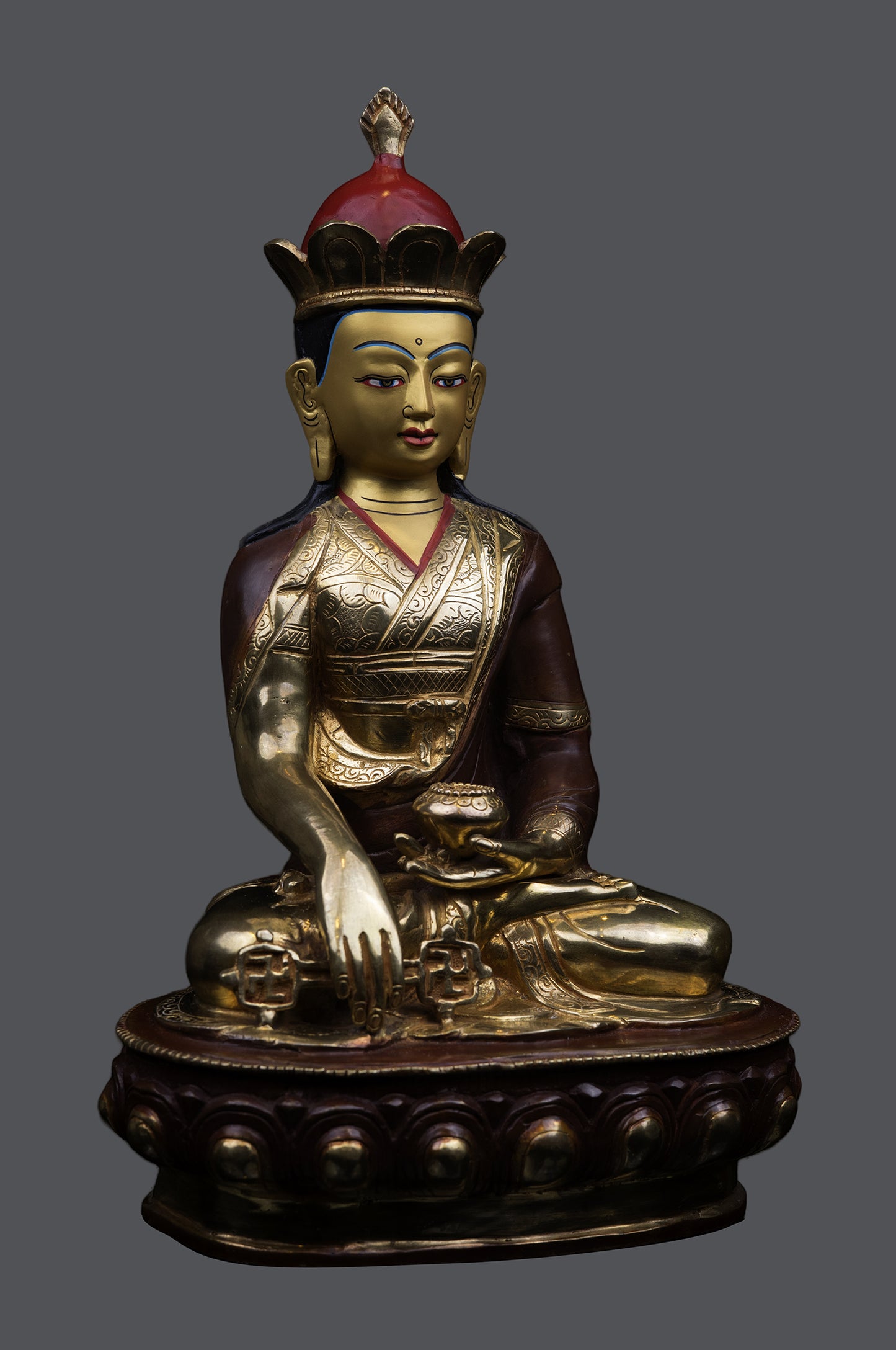 Tibetan Buddhism 24K Gold Face Tonpa Shenrab Buddha Hand Craved Copper Statue Sculpture free