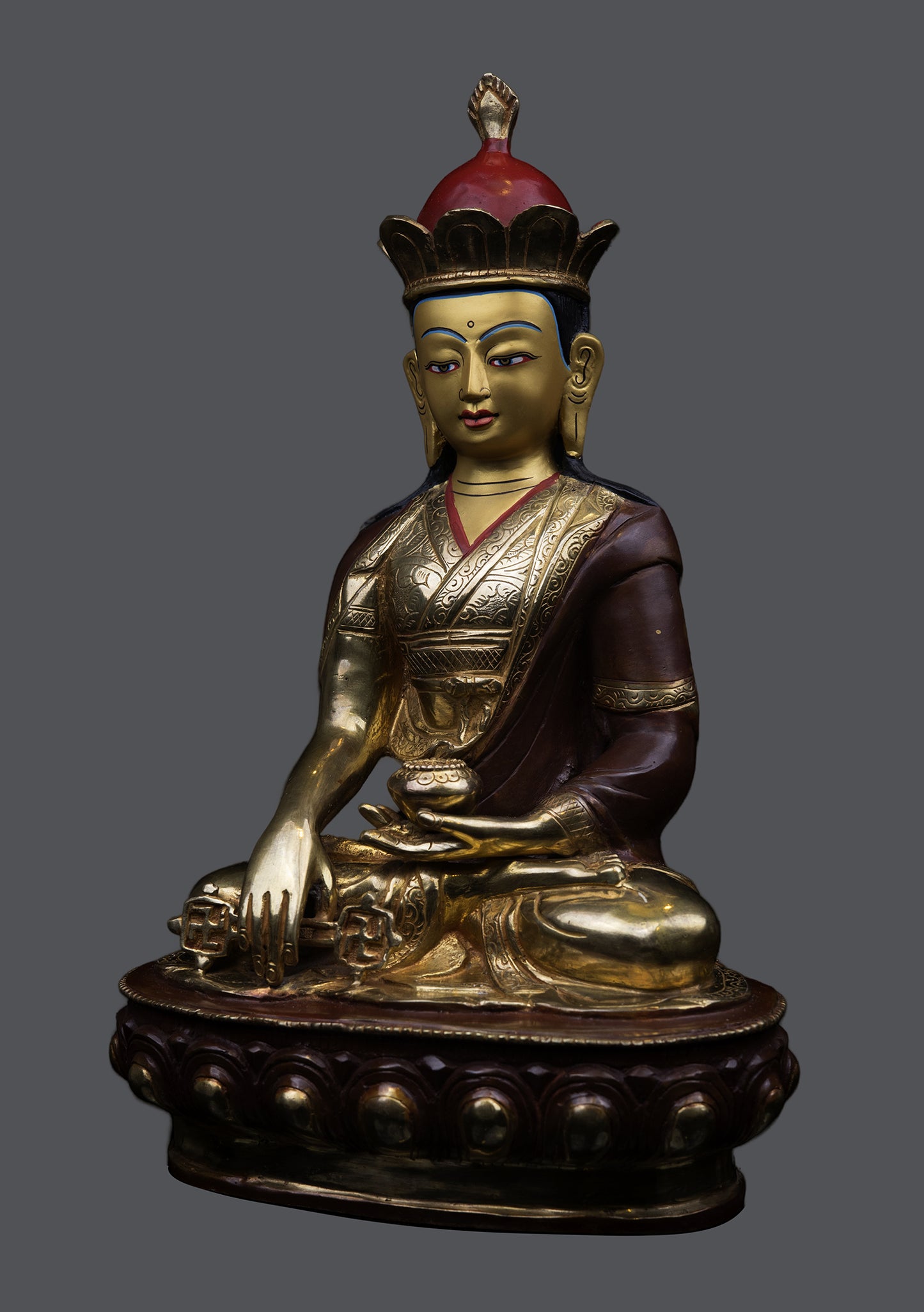 Tibetan Buddhism 24K Gold Face Tonpa Shenrab Buddha Hand Craved Copper Statue Sculpture free