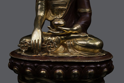 Tibetan Buddhism 24K Gold Face Tonpa Shenrab Buddha Hand Craved Copper Statue Sculpture free