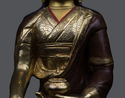 Tibetan Buddhism 24K Gold Face Tonpa Shenrab Buddha Hand Craved Copper Statue Sculpture free