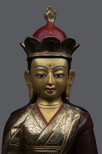 Tibetan Buddhism 24K Gold Face Tonpa Shenrab Buddha Hand Craved Copper Statue Sculpture free