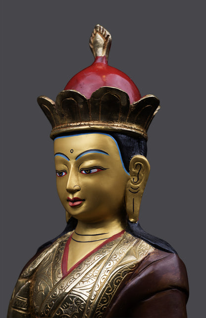 Tibetan Buddhism 24K Gold Face Tonpa Shenrab Buddha Hand Craved Copper Statue Sculpture free