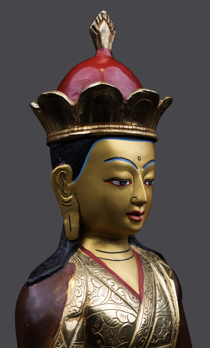 Tibetan Buddhism 24K Gold Face Tonpa Shenrab Buddha Hand Craved Copper Statue Sculpture free