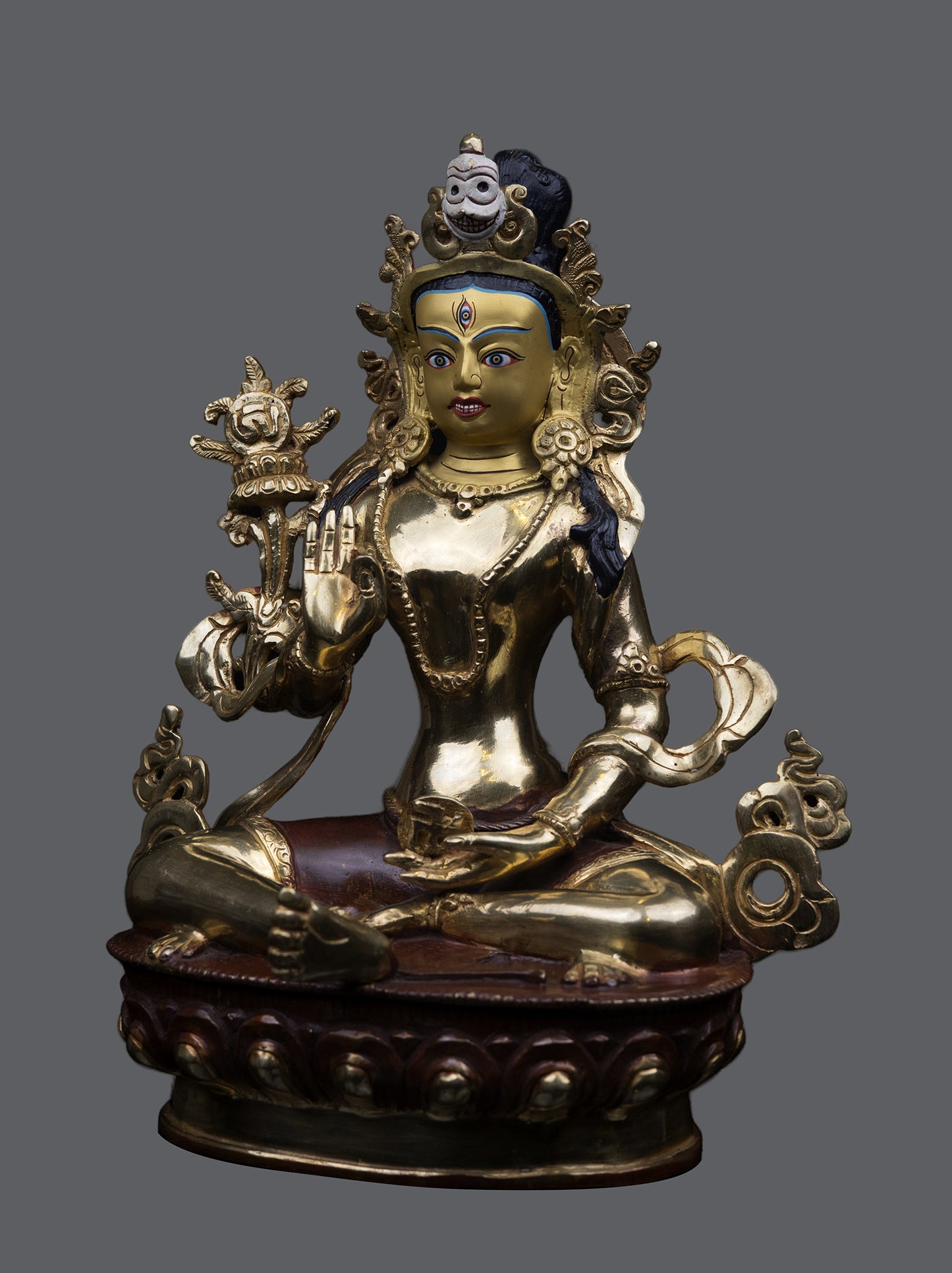 Tibetan Buddhism 24K Gold Face Sherab Chamma Hand Craved Copper Statue Sculpture Figure Nepal free