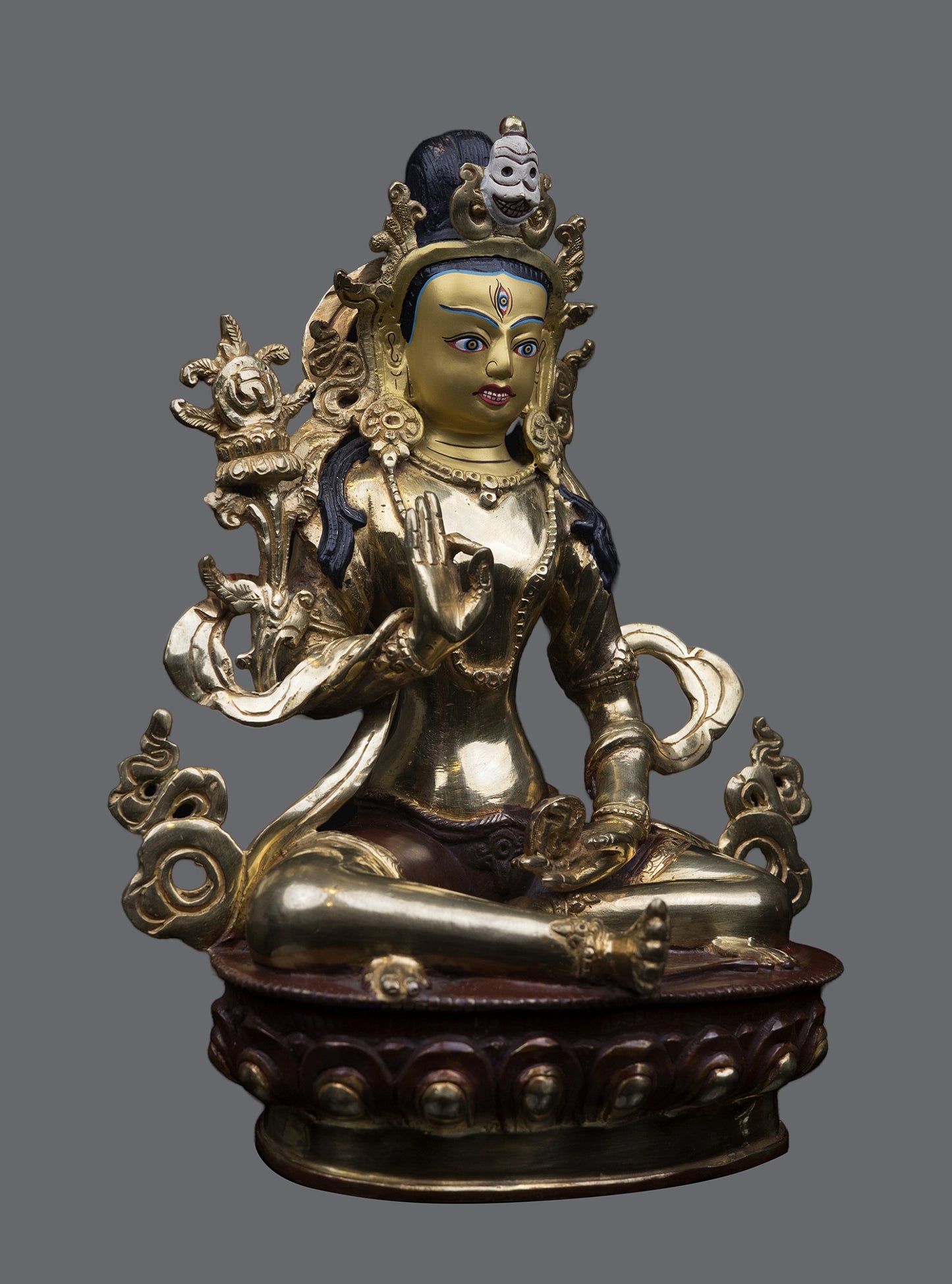 Tibetan Buddhism 24K Gold Face Sherab Chamma Hand Craved Copper Statue Sculpture Figure Nepal free