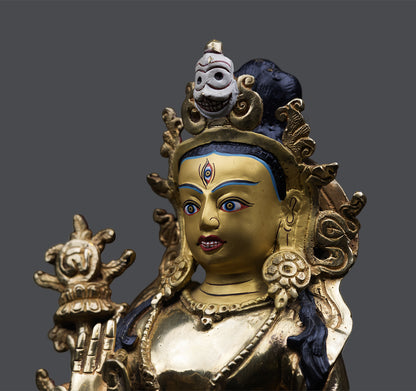 Tibetan Buddhism 24K Gold Face Sherab Chamma Hand Craved Copper Statue Sculpture Figure Nepal free