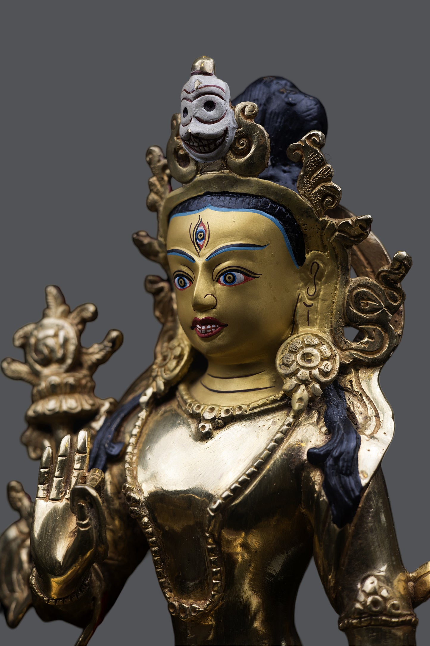 Tibetan Buddhism 24K Gold Face Sherab Chamma Hand Craved Copper Statue Sculpture Figure Nepal free