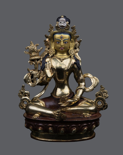 Tibetan Buddhism 24K Gold Face Sherab Chamma Hand Craved Copper Statue Sculpture Figure Nepal free