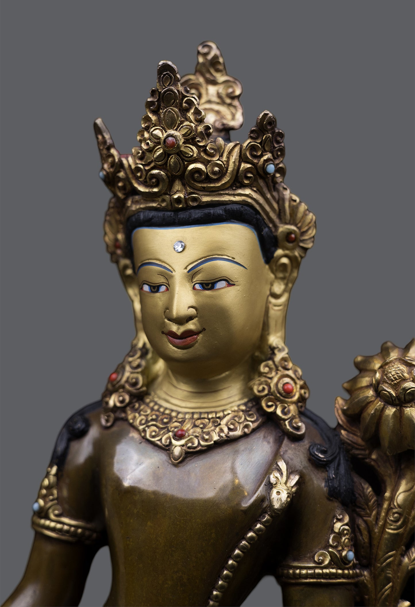Tibetan Buddhism Standing Gold Face Lord Lokeshwor Pure Copper Oxide Statue Sculpture Figure Nepal free