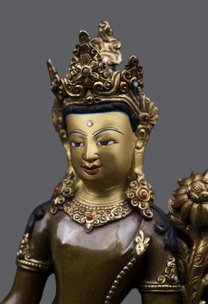 Tibetan Buddhism Standing Gold Face Lord Lokeshwor Pure Copper Oxide Statue Sculpture Figure Nepal free