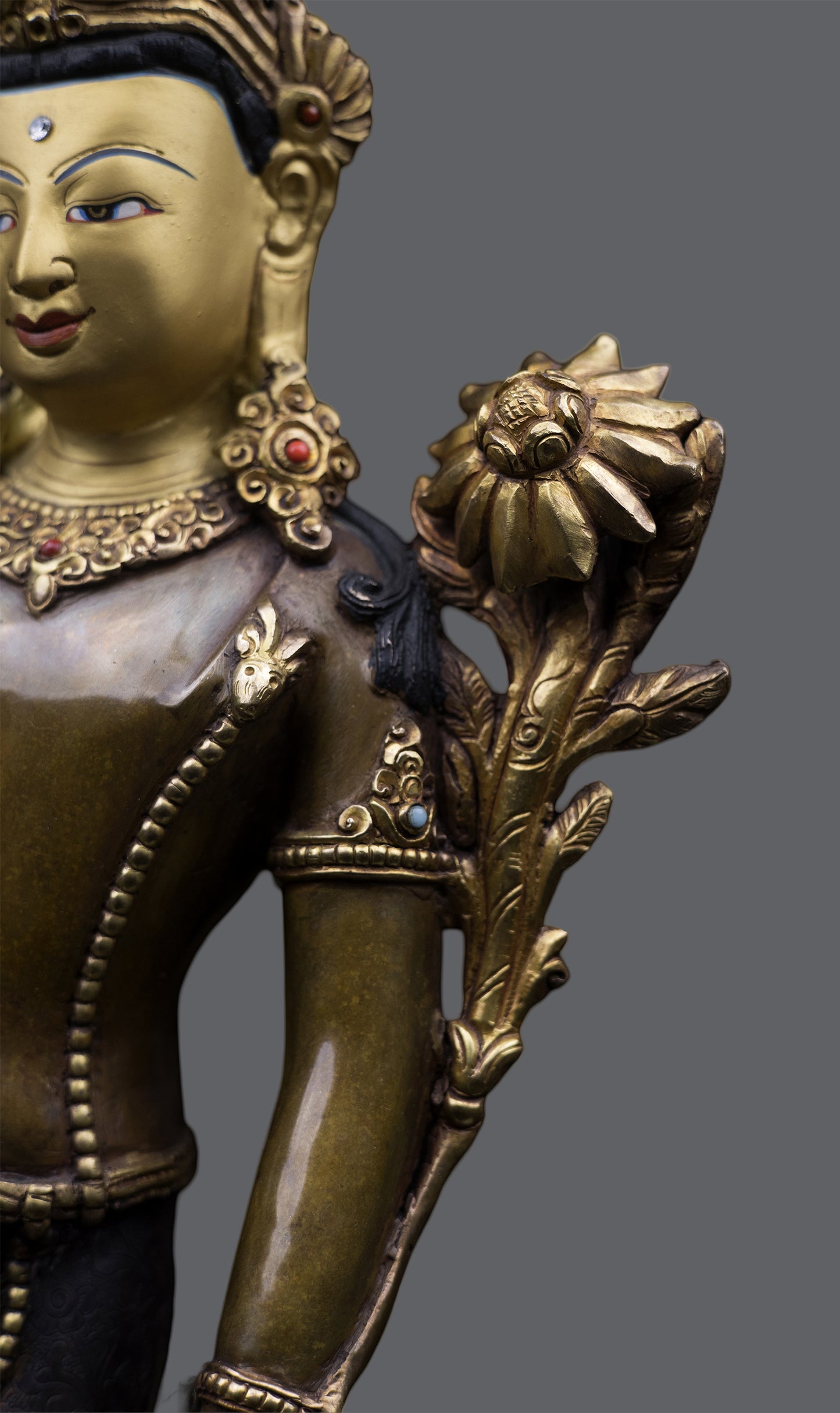 Tibetan Buddhism Standing Gold Face Lord Lokeshwor Pure Copper Oxide Statue Sculpture Figure Nepal free