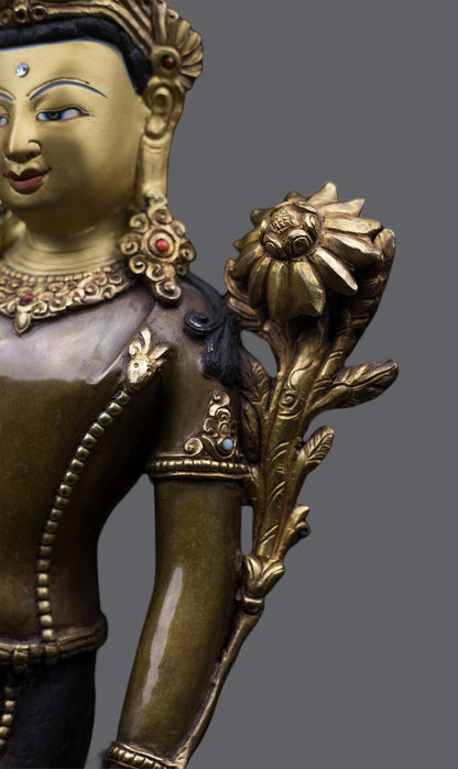 Tibetan Buddhism Standing Gold Face Lord Lokeshwor Pure Copper Oxide Statue Sculpture Figure Nepal free