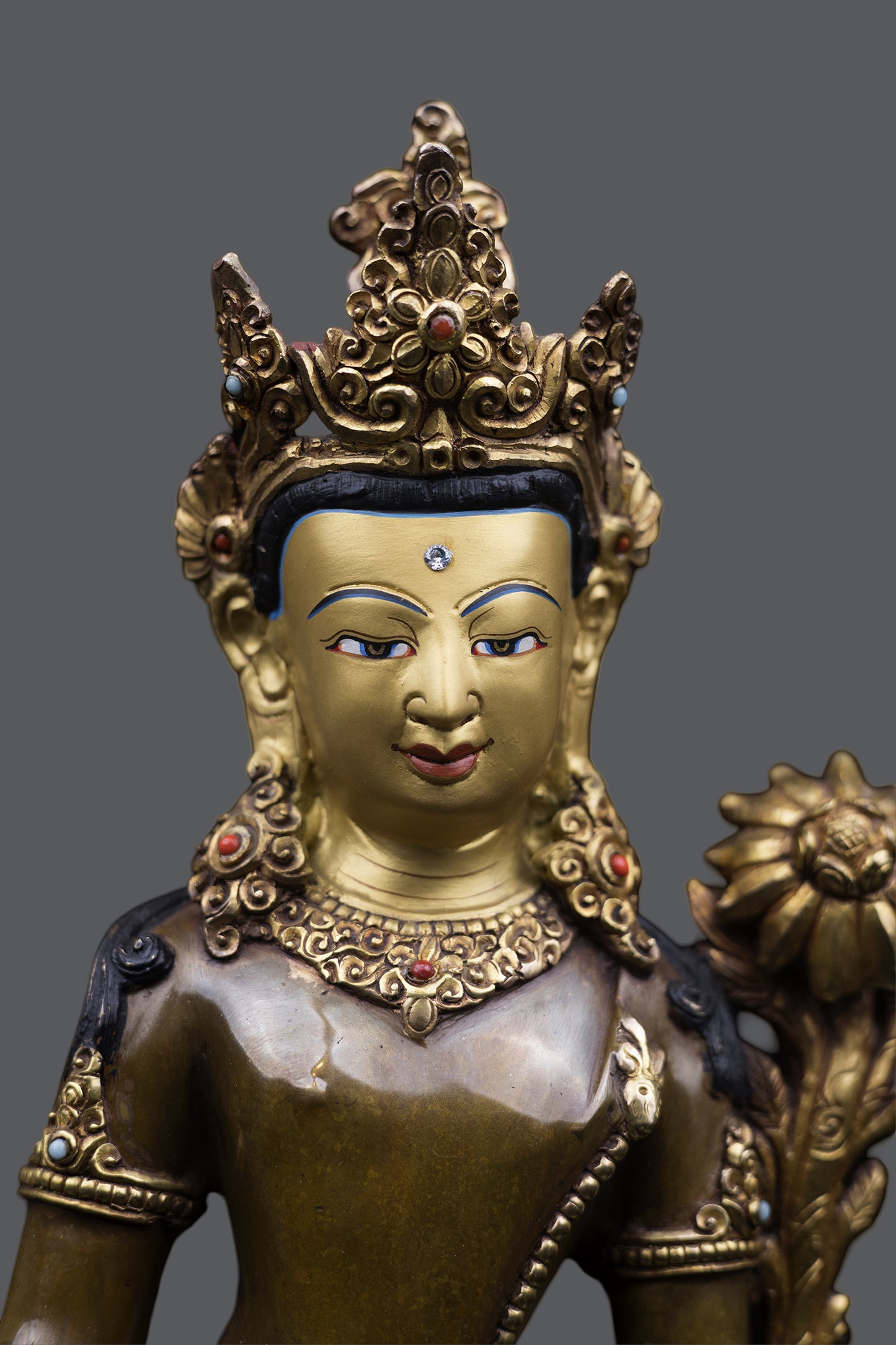 Tibetan Buddhism Standing Gold Face Lord Lokeshwor Pure Copper Oxide Statue Sculpture Figure Nepal free