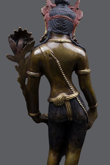 Tibetan Buddhism Standing Gold Face Lord Lokeshwor Pure Copper Oxide Statue Sculpture Figure Nepal free
