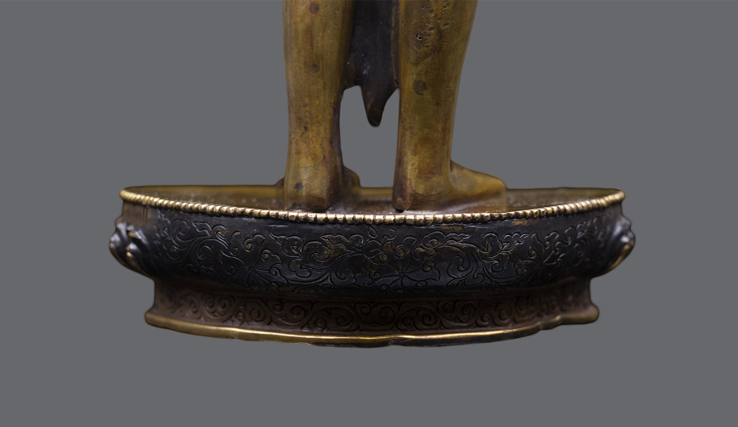 Tibetan Buddhism Standing Gold Face Lord Lokeshwor Pure Copper Oxide Statue Sculpture Figure Nepal free