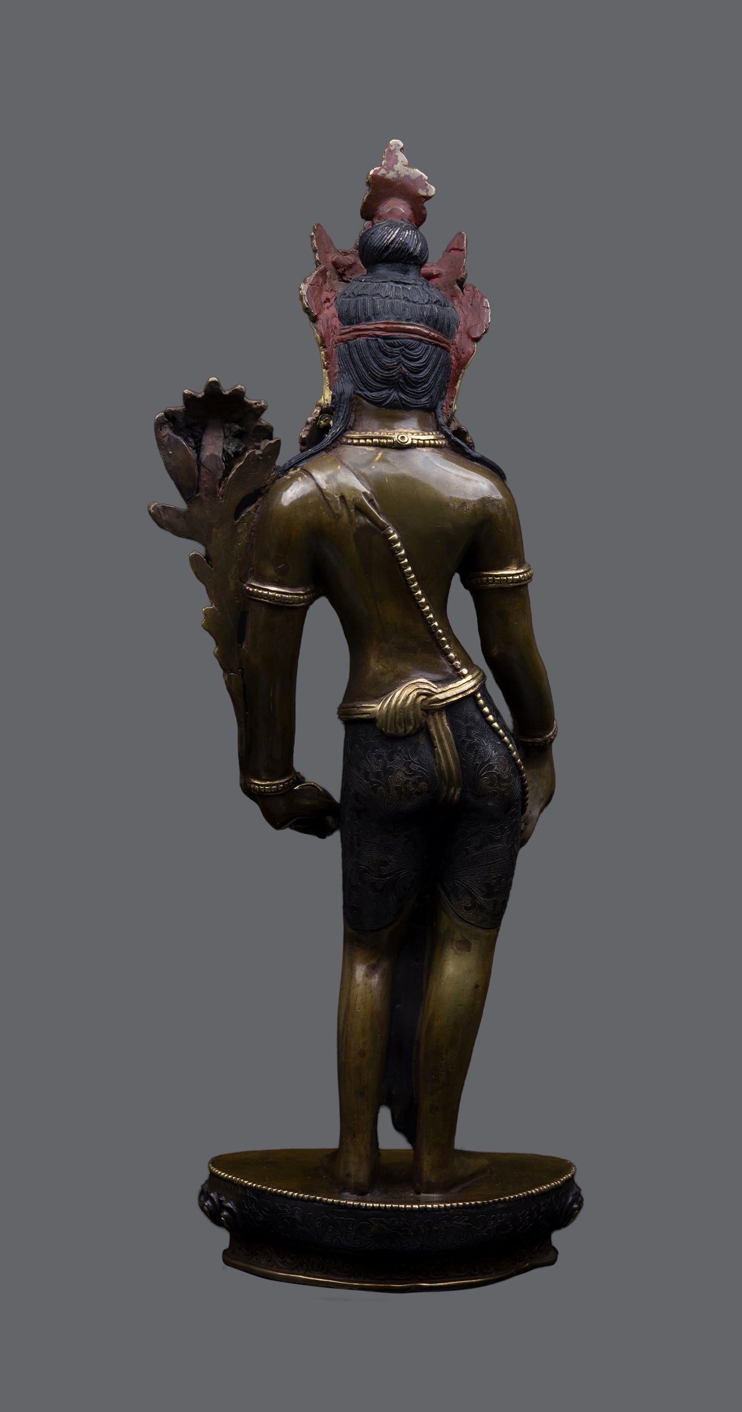 Tibetan Buddhism Standing Gold Face Lord Lokeshwor Pure Copper Oxide Statue Sculpture Figure Nepal free