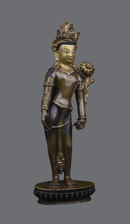 Tibetan Buddhism Standing Gold Face Lord Lokeshwor Pure Copper Oxide Statue Sculpture Figure Nepal free
