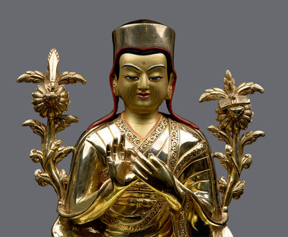 Tibetan Buddhism spiritual leader Sakya Pandita Kunga Gyaltsen Gold Plated Copper Statue Sculpture Figure Nepal free