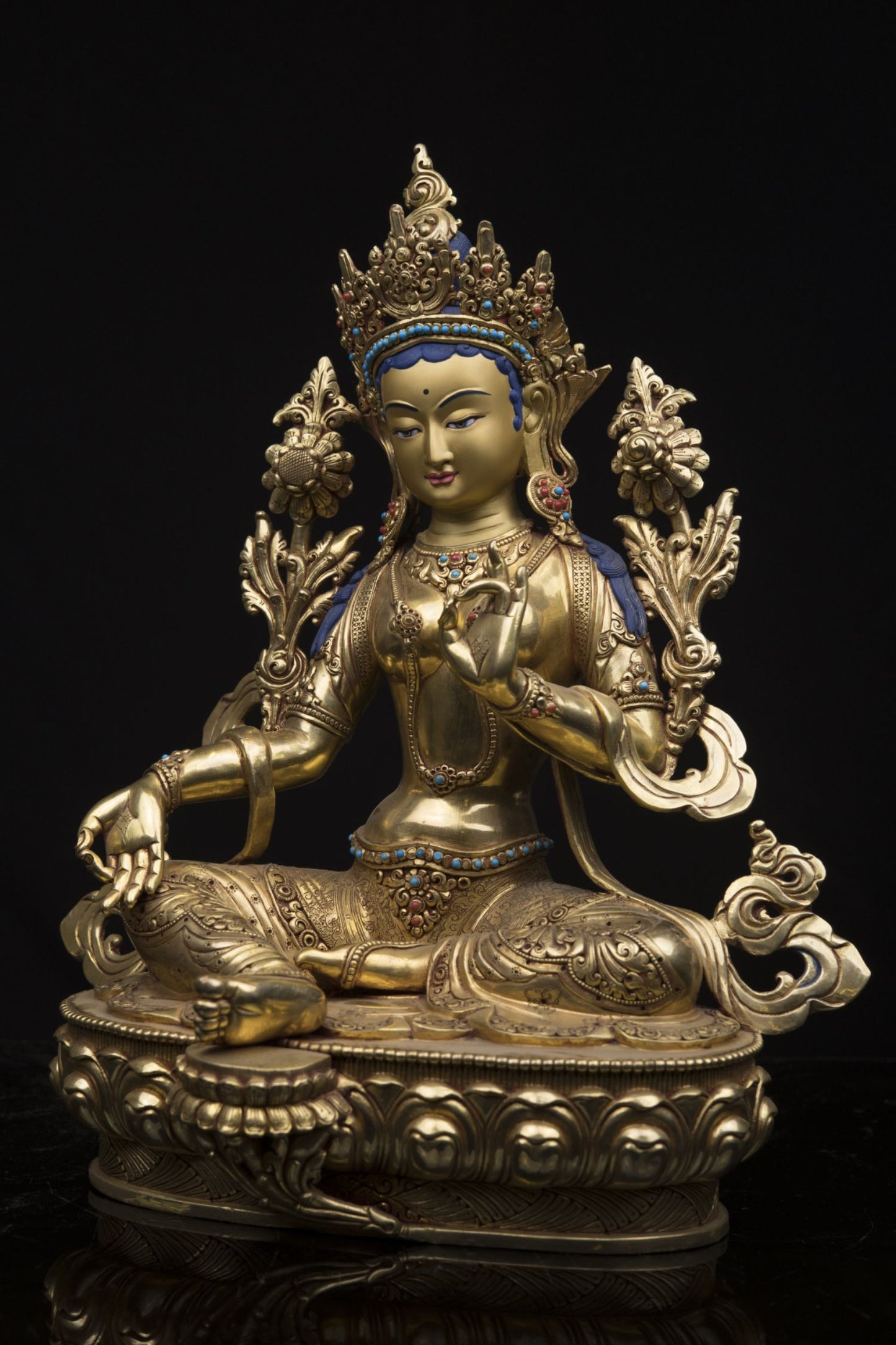 Tibetan Goddess Green Tara Rupa Pure Copper Real Stone Turquoise Sculpture Figure Nepal free