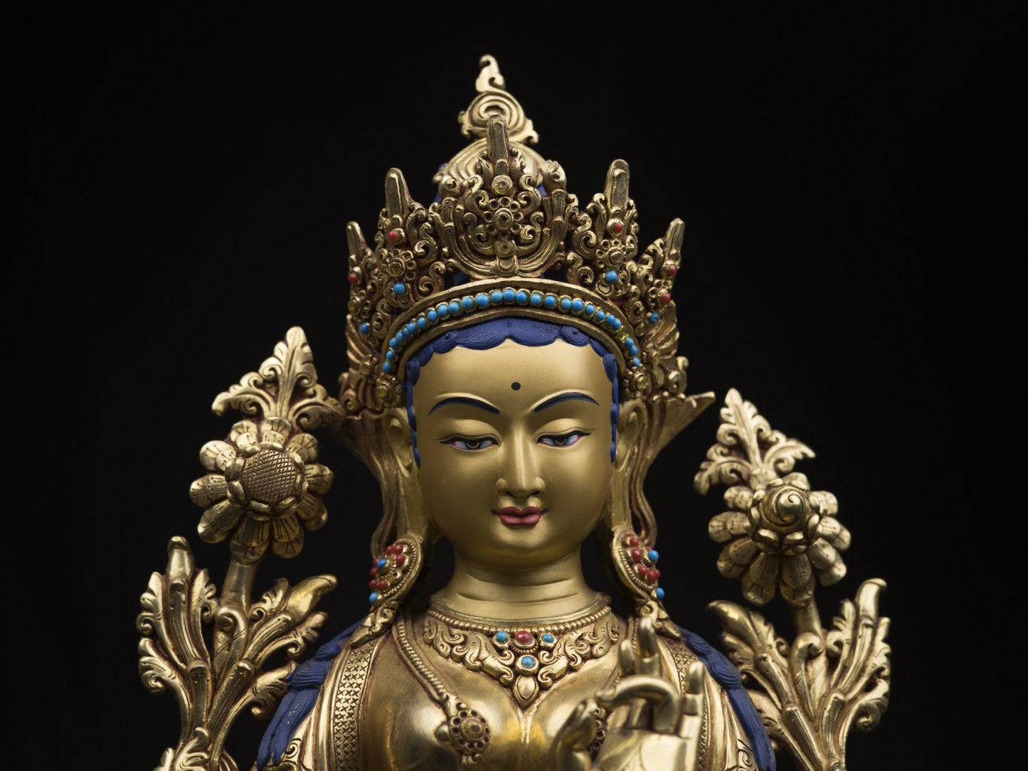 Tibetan Goddess Green Tara Rupa Pure Copper Real Stone Turquoise Sculpture Figure Nepal free