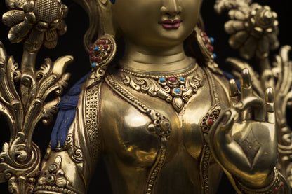 Tibetan Goddess Green Tara Rupa Pure Copper Real Stone Turquoise Sculpture Figure Nepal free