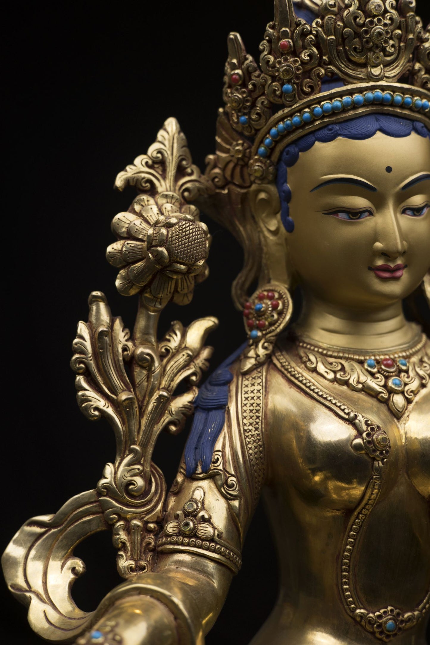 Tibetan Goddess Green Tara Rupa Pure Copper Real Stone Turquoise Sculpture Figure Nepal free