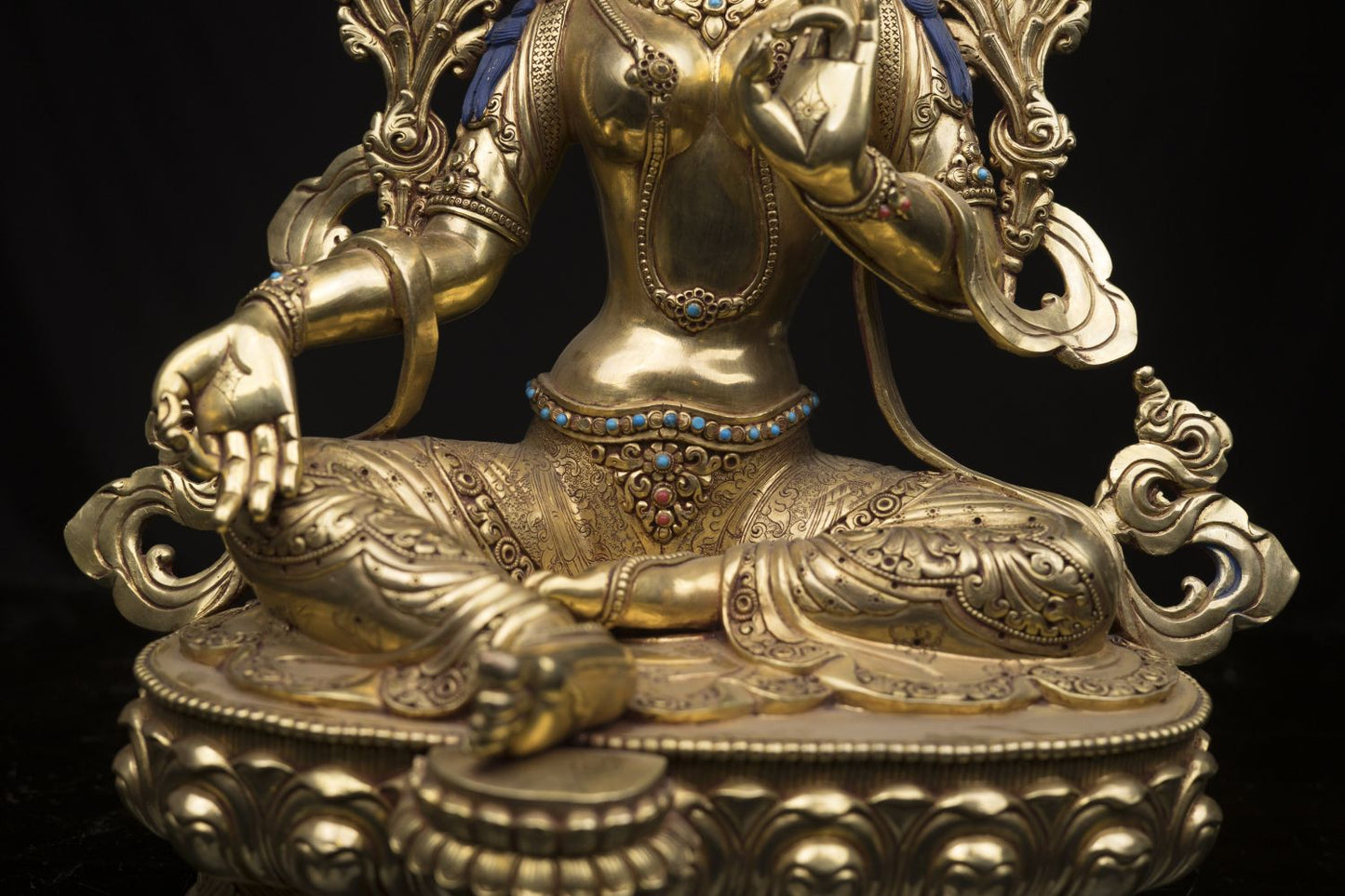 Tibetan Goddess Green Tara Rupa Pure Copper Real Stone Turquoise Sculpture Figure Nepal free