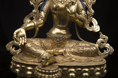 Tibetan Goddess Green Tara Rupa Pure Copper Real Stone Turquoise Sculpture Figure Nepal free