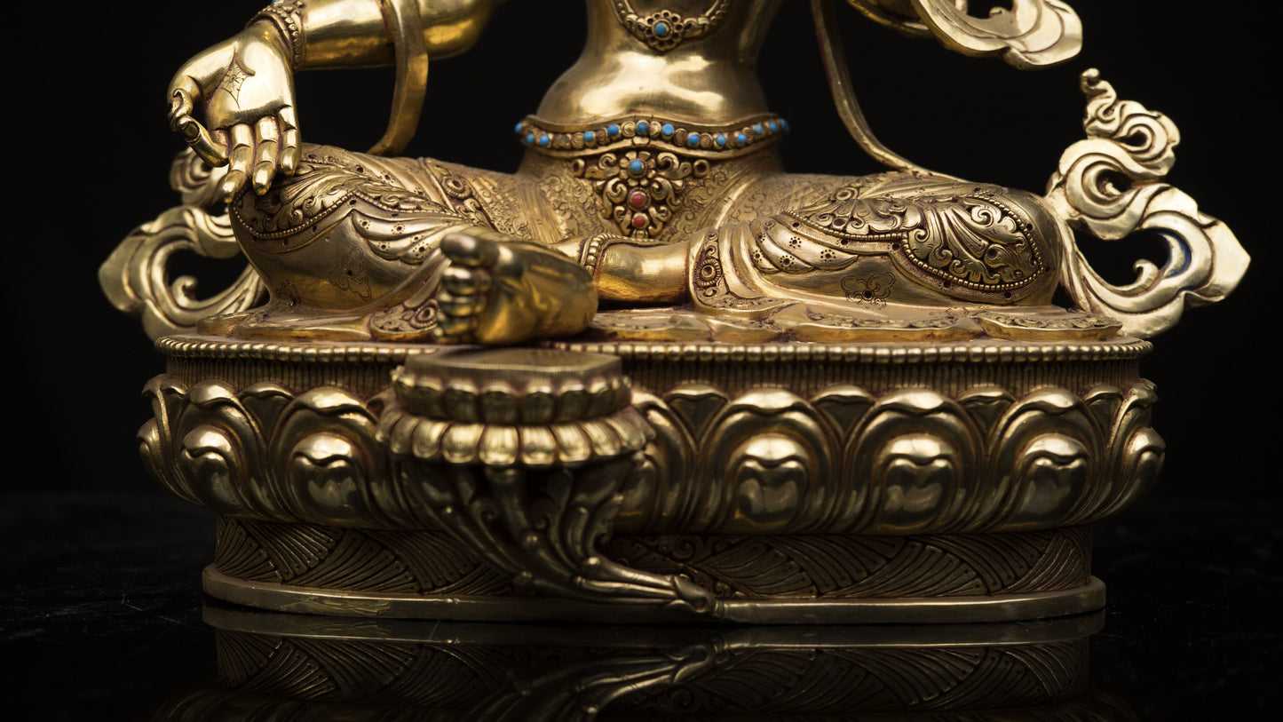 Tibetan Goddess Green Tara Rupa Pure Copper Real Stone Turquoise Sculpture Figure Nepal free
