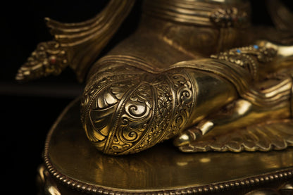 Unique Tibetan Buddhism Lord Manjushri Gold Plated Pure Copper Statue Figure Sculpture Nepal free