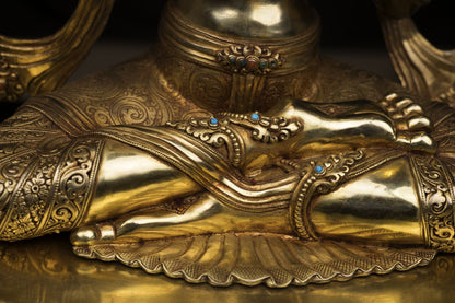 Unique Tibetan Buddhism Lord Manjushri Gold Plated Pure Copper Statue Figure Sculpture Nepal free