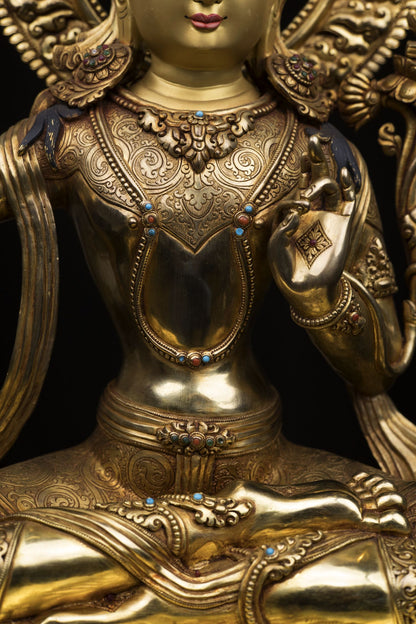 Unique Tibetan Buddhism Lord Manjushri Gold Plated Pure Copper Statue Figure Sculpture Nepal free