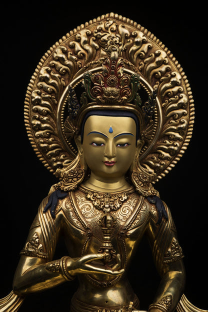 24K Gold Face Hand Painting Lord Vajra Sattva Gold Plated Fine Copper Statue Sculpture Figure Nepal free